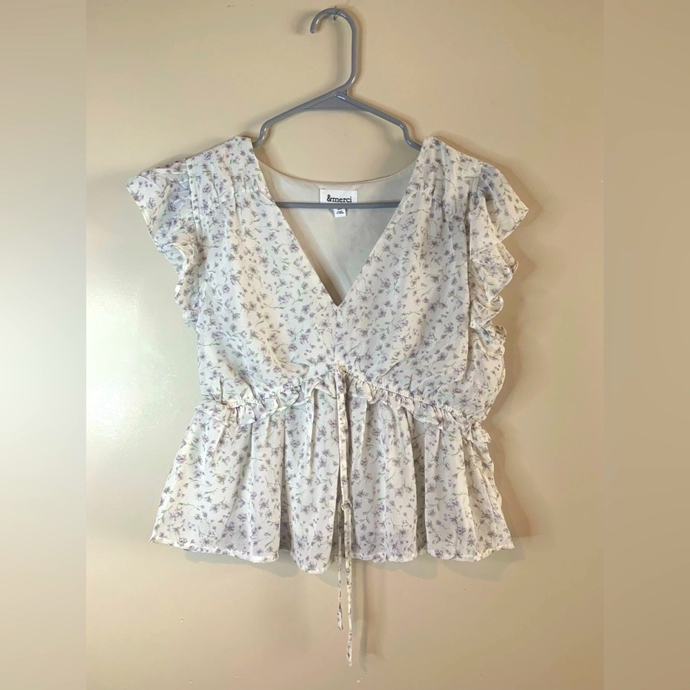 & Merci White Lavender Floral Top & Wide Leg Boho Set NWOT